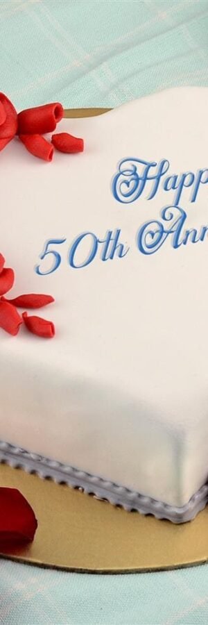 50th Anniversary Heart Shape Fondant Cake