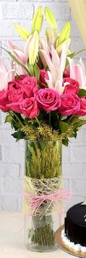 Assortment of Rose and Lily with Cake