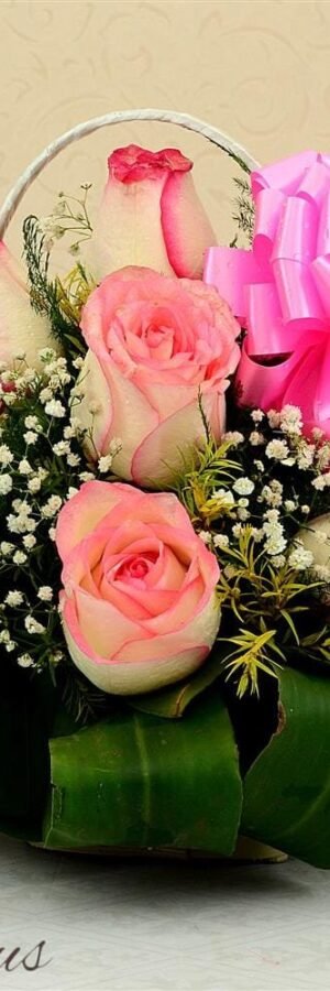 Beautiful Pink Roses Basket