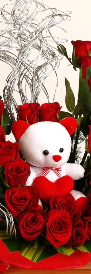 Beautiful  arrangement with teddy bear