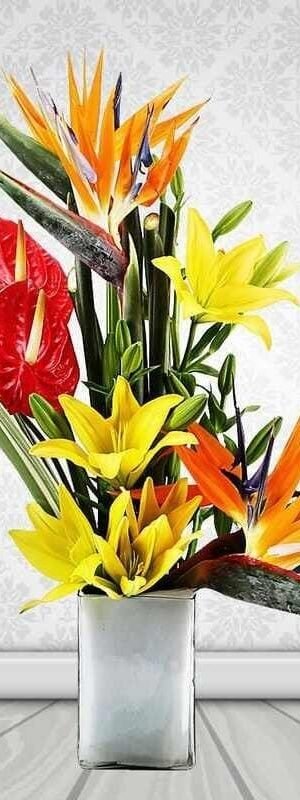 Birds of Paradise,Anthurium & Lilies Arrangement