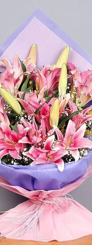 Bouquet of 6 Pink Oriental Lilies