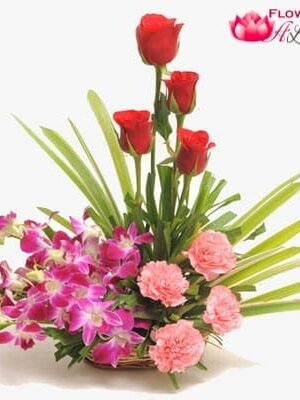 Carnation Rose N Orchid Basket
