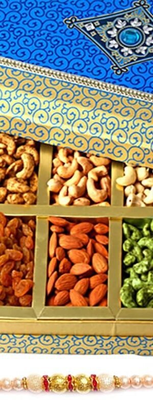 Dry-fruit Box of 10 Mix Dry-fruits with Pearl Rakhi