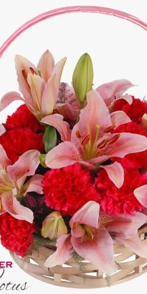 Handle Basket of Lilies and Carnations
