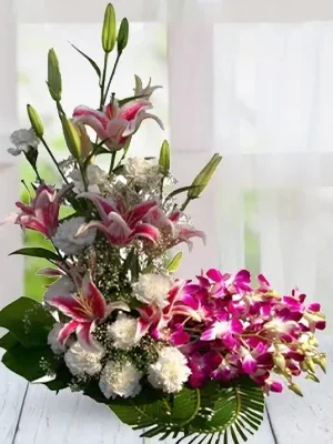 Lilies Orchids & Carnations Basket
