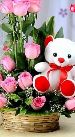 Lovely Rose N Teddy Basket