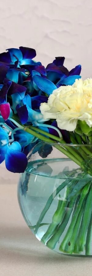 Orchids and Carnations Glass Vase Arrangement