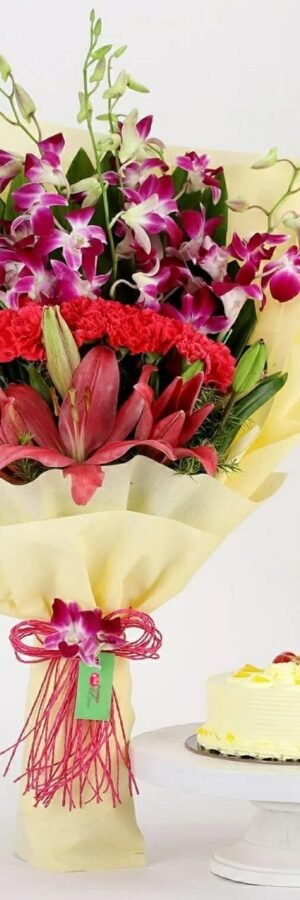 Pink N Purple Flowers & Butterscotch Cake Combo