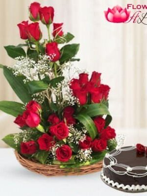 Pretty Rose Basket and Cake