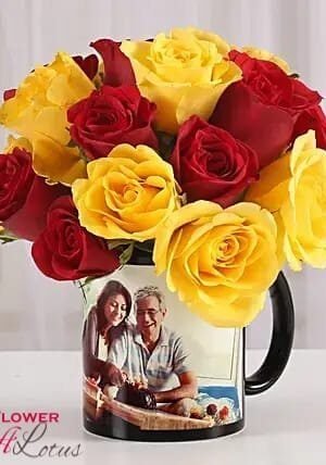 Red N Yellow Roses In A Mug