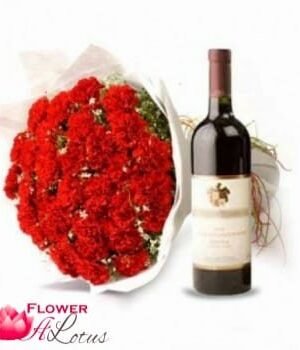Red carnation Bouquet With Red Wine