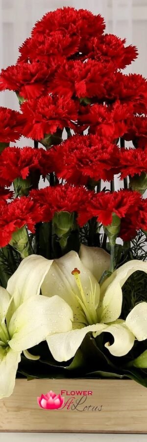Red carnation & White lilies beautiful arrangement