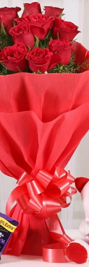 10 Roses,Teddy & Chocolate-Send Flowers to Gurgaon | Online Flowers Delivery In Gurgaon-Autumnlotus