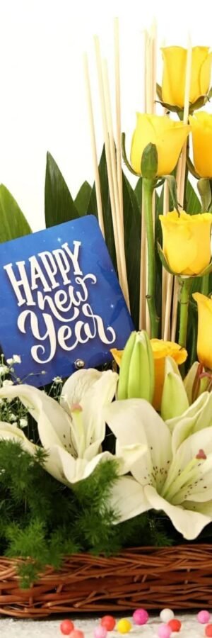 Yellow Roses N Lilies Basket